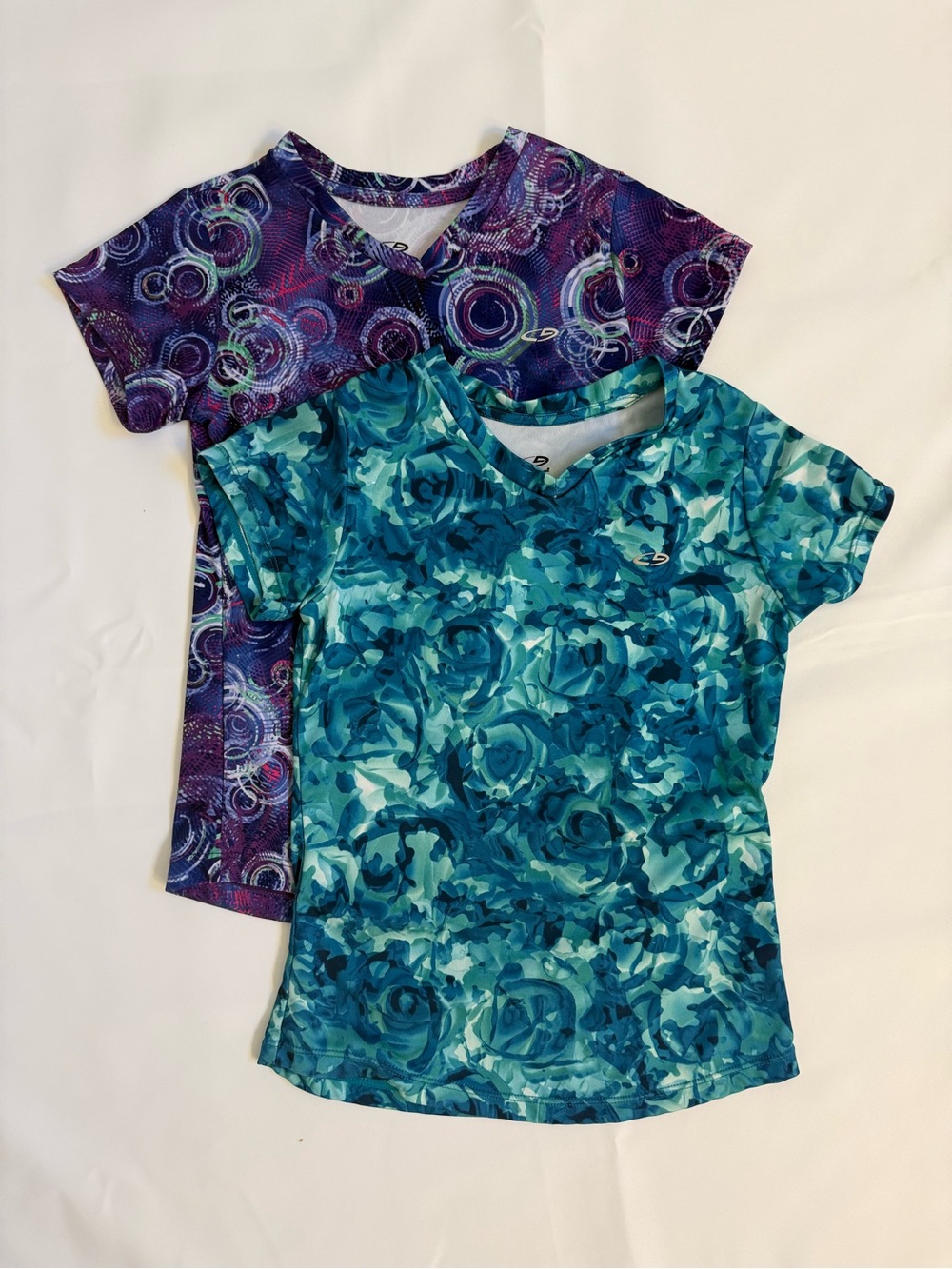 Danskin Teal Floral V-Neck Tee & Purple Circle Print Tee - Girls